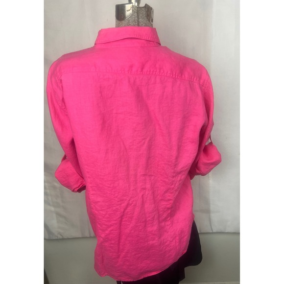 Chaps Classics Womens XL Hot Pink 100% Linen Roll Tab Sleeve Button Up Shirt - Picture 2 of 7